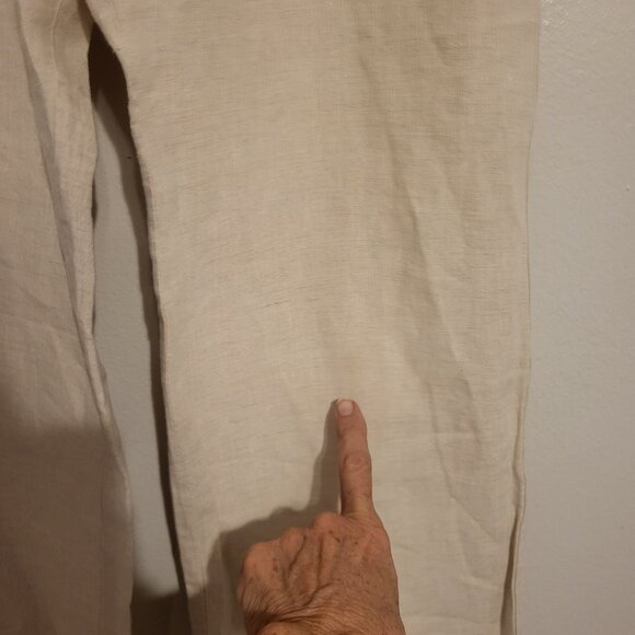 ALLEN ALLEN elastic stretch waist lightweight linen wide leg pants Medium Beige - Picture 9 of 9